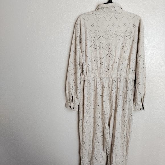Free People Jumpsuit Set The Tone Utility Ivory Eyelet Lace  Elastic sz 10 - Picture 9 of 14